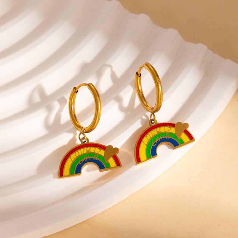 Stainless Steel Colorful Oil Drop Sweetheart Dangle Earrings for Women - Versatile Everyday Accessories