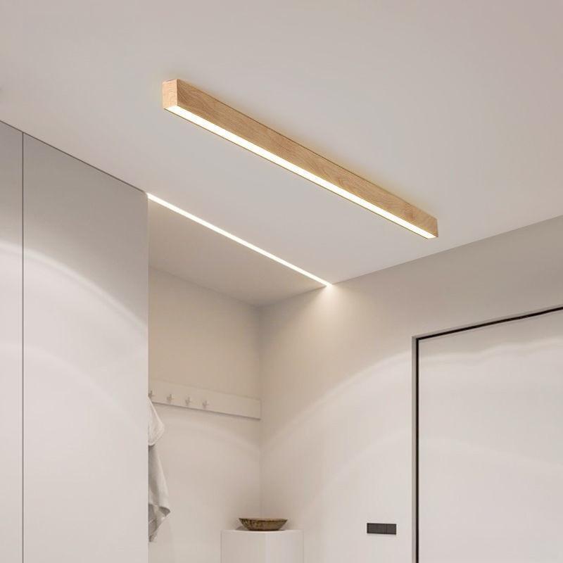 Hallway Long Ceiling Lamp Liner Lamp Natural Wood Finish Balcony Light Nordic Style Living Room LED Linear Ceiling Light
