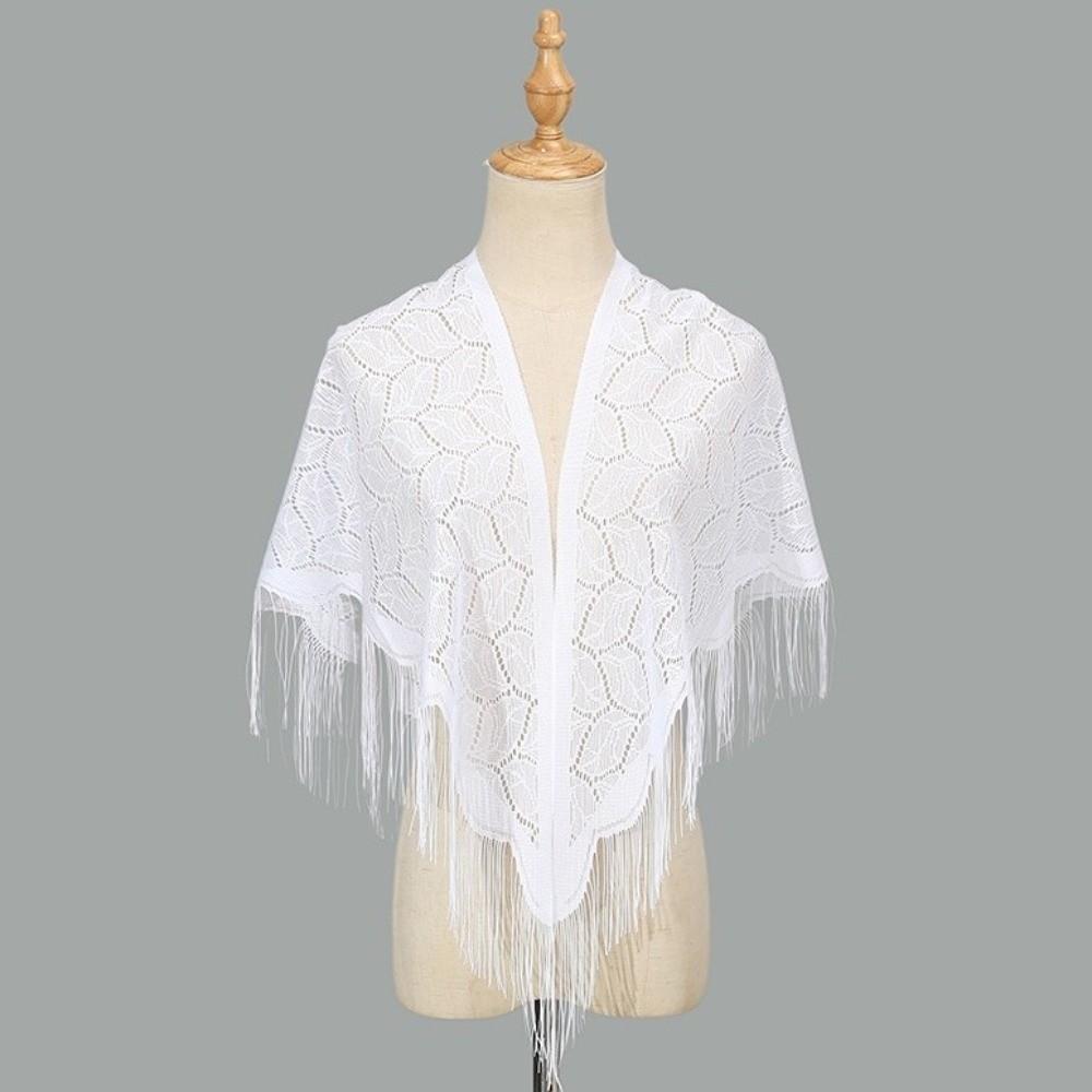 Pure Color Tassel Triangle Shawl Polyester Mesh Scarves Fashion Lace Hollow Scarf  Spring