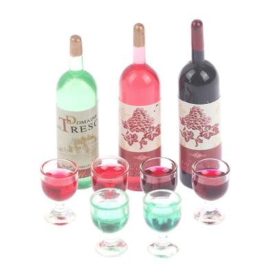 3 Teile/satz 1/12 Puppenhaus Miniatur Simulation Wein Flasche Wein Glas Modell Spielzeug