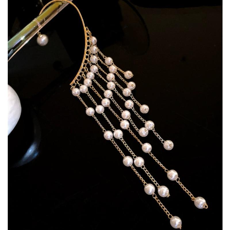 New tassel pearl ear hanging niche French antique elegant earrings light luxury high-end long earrings