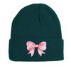Daisy Bowknot Winter Knitted Hat Beanie, Flower Skull Cap Soft Warm Leisure Pompom Beanies Knit Cap Beanie