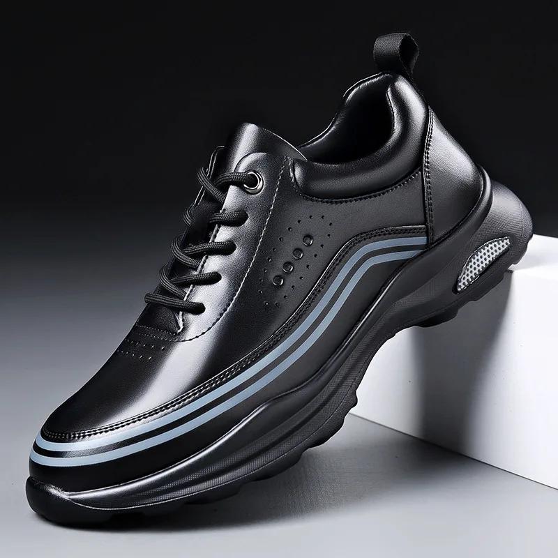 Men Genuine Leather Casual Shoes Shoes Thick-soled Leisure Sport Shoes Fashion Chunky Sneakers