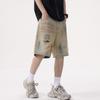 Washed Antique Ripped Straight Jeans Five-point Pants Retro Men's Summer Straight Thin Shorts