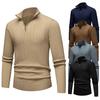Men's Solid Color Half-Zip Knit Sweater with Stand-Up Collar for Autumn and Winter