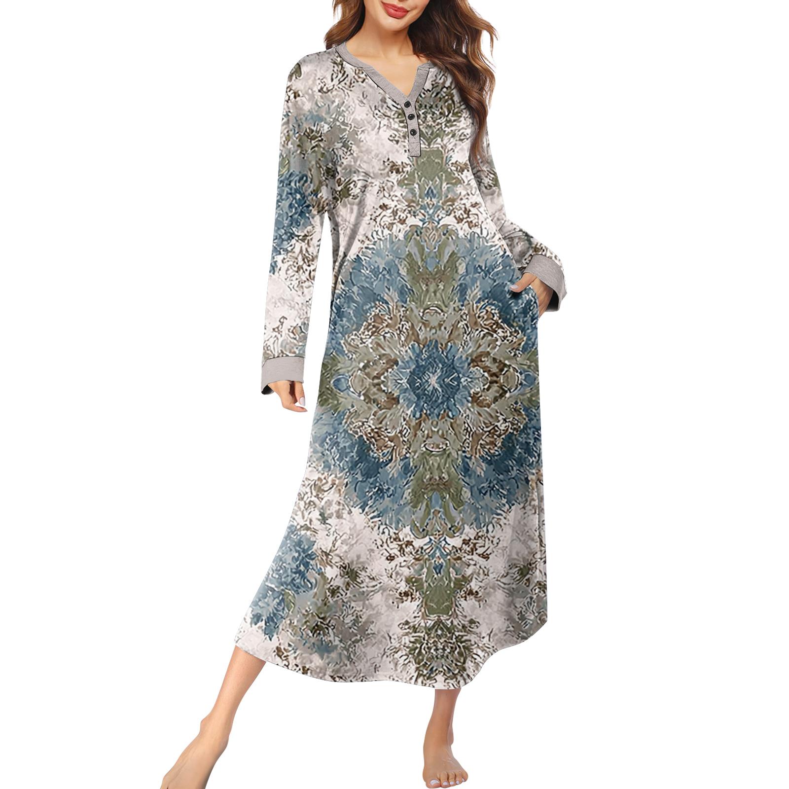 

Women s Nightgown Long Loungewear V-neck Nightdress With Pockets L зелений