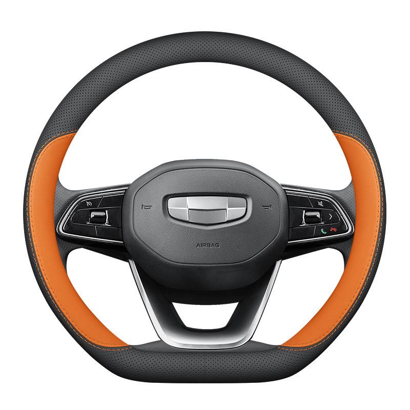 Ultra-thin Genuine Leather Steering Wheel Cover for Geely Geometry A, G6, M6, and C Cars, Suitable for All Seasons.