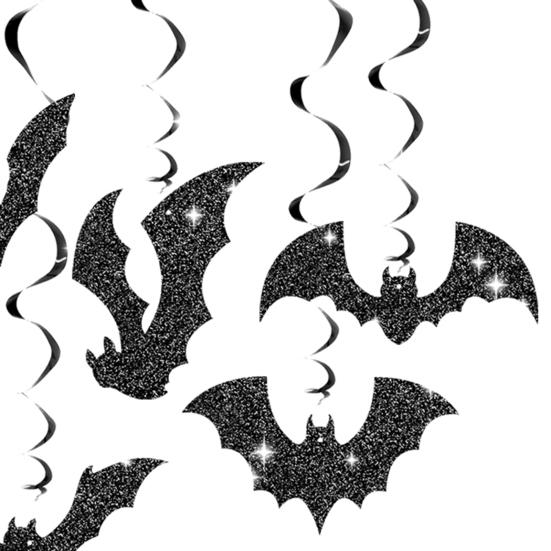 30 Pcs Halloween Hanging Swirl Decoration Sparkly Black Bat Hanging Streamers Ceiling Spirals Ornament for Home Room Bathroom Decor