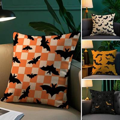 Halloween Bat Pattern Pillow Case Plush Fabric Soft Pillowcase Double Sided Print Sofa Cushion Cover Throw