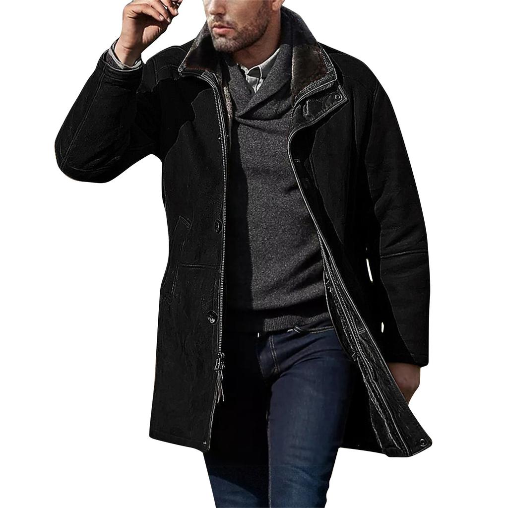 Men's Solid Color Splicing Button Pocket Work Jacket Men's Casual Long Coat
