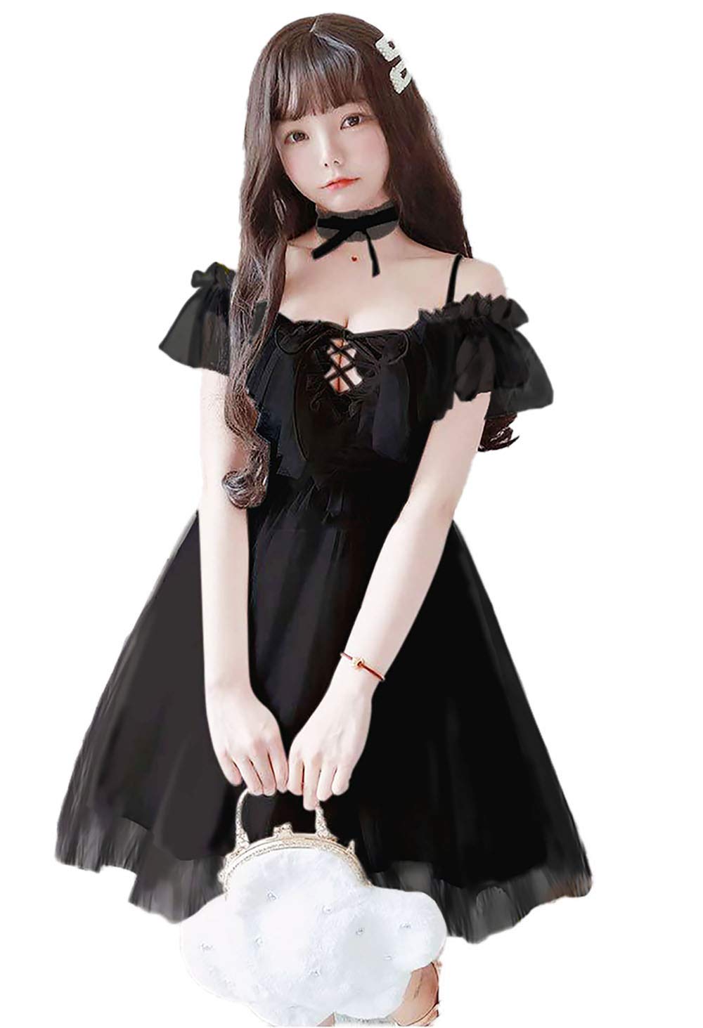 

SUNNYSTEP Сексуальное Дьявольское Черное Прозрачное Тюлевое Платье Лолиты для Девочек, Нижнее Белье, Платье, С Открытыми Плечами, Стильное, Готическое, Темное, На Шнуровке, (Черный, Л) чёрный