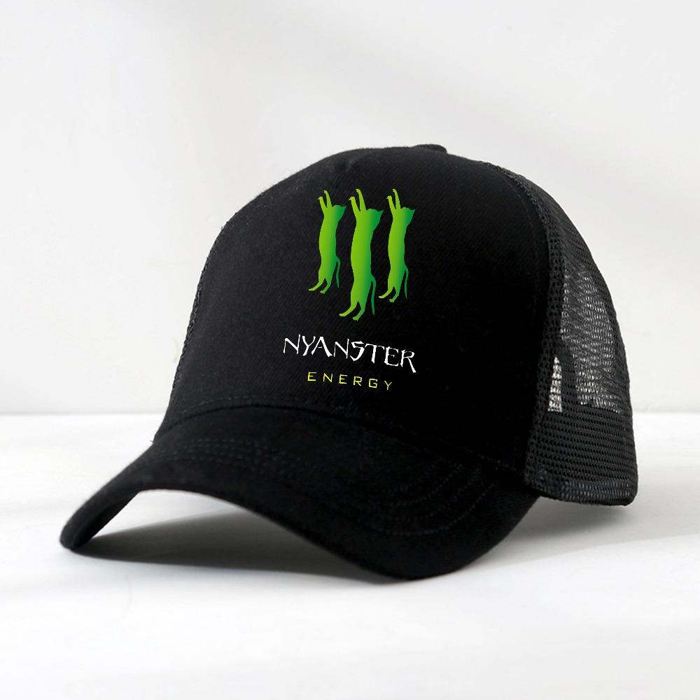 Printed with NYANSTER ENERGY and Three Green Cats Men Baseball Cap Unisex Summer cool Mesh Breathable Trucker Hat Casquette