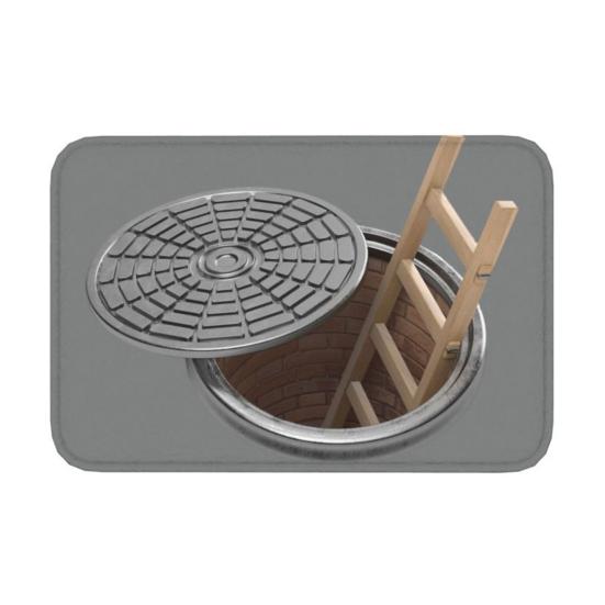 3D Bottomless Manhole Rug Optical Illusion Floor Mat Non-Slip Visual Trap Door Mat for Entrance Playroom Living Room Decoration