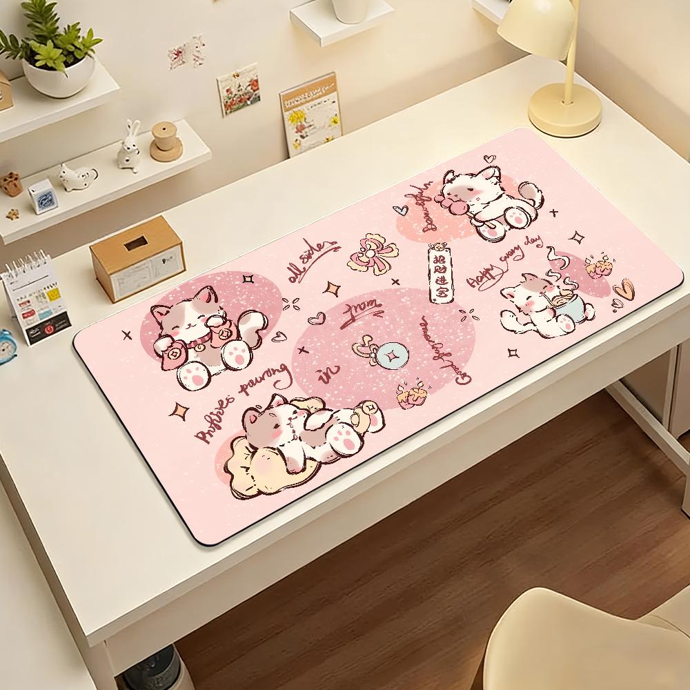 Antislip Gaming Mouse Pad Stitched Edge Desk Mat Large Size Cartoon Cat Design with Hearts Keyboard Pad for Gamers