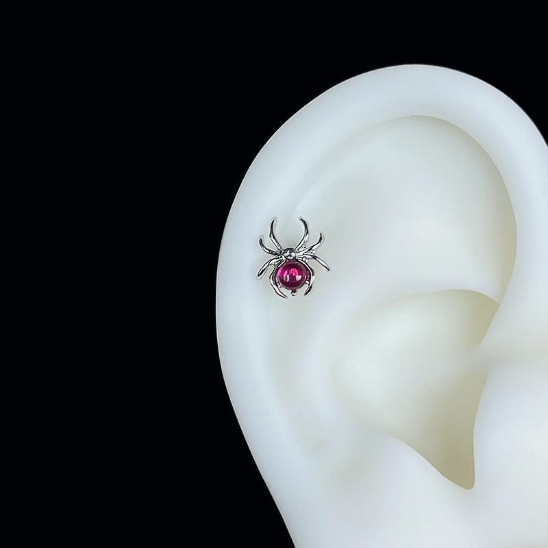Серьга-гвоздик из титановой стали в виде паука с красной розой, уникальный нишевый дизайн