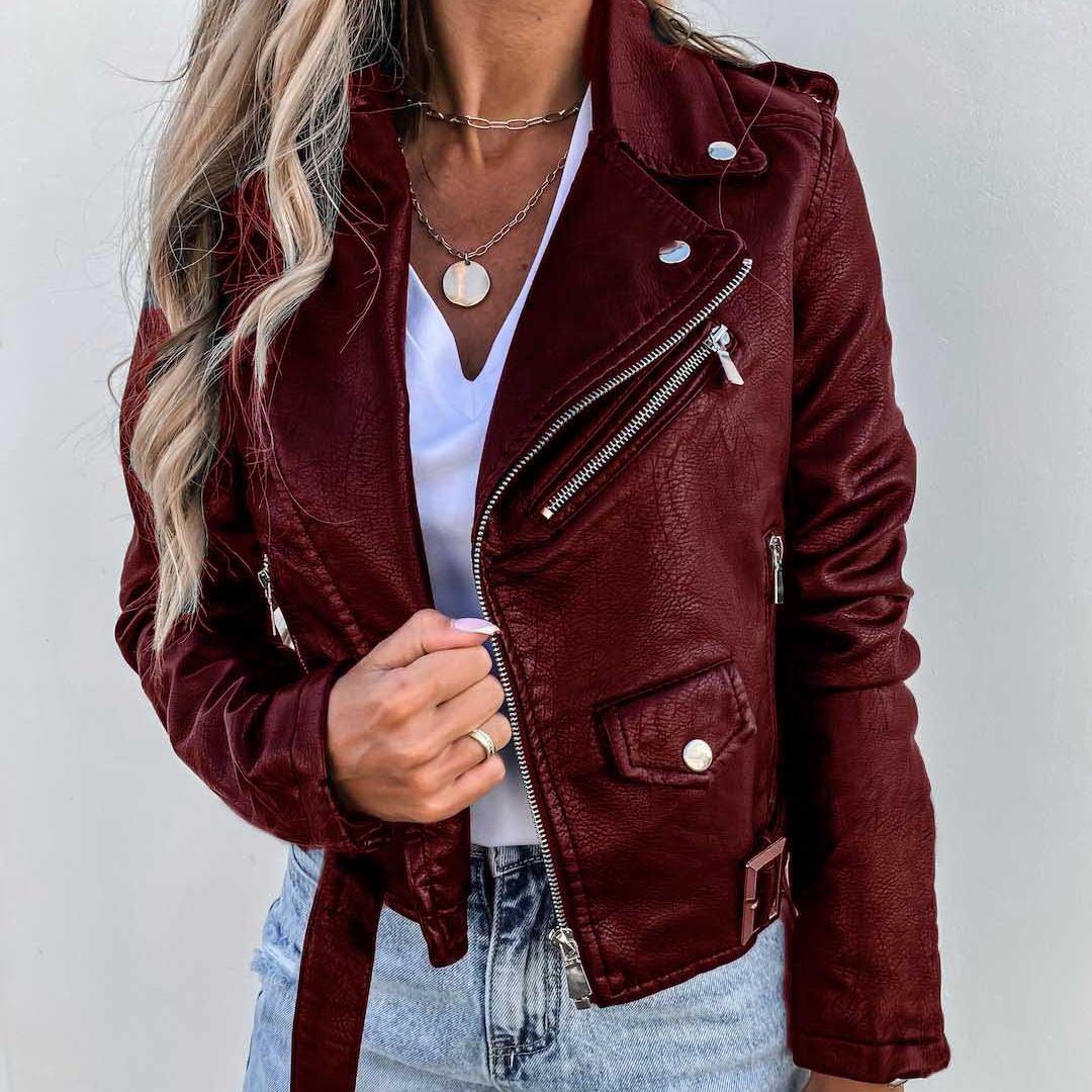 

Women s Faux Leather Motorcycle Jacket PU Slim Short Biker Coat XXXL