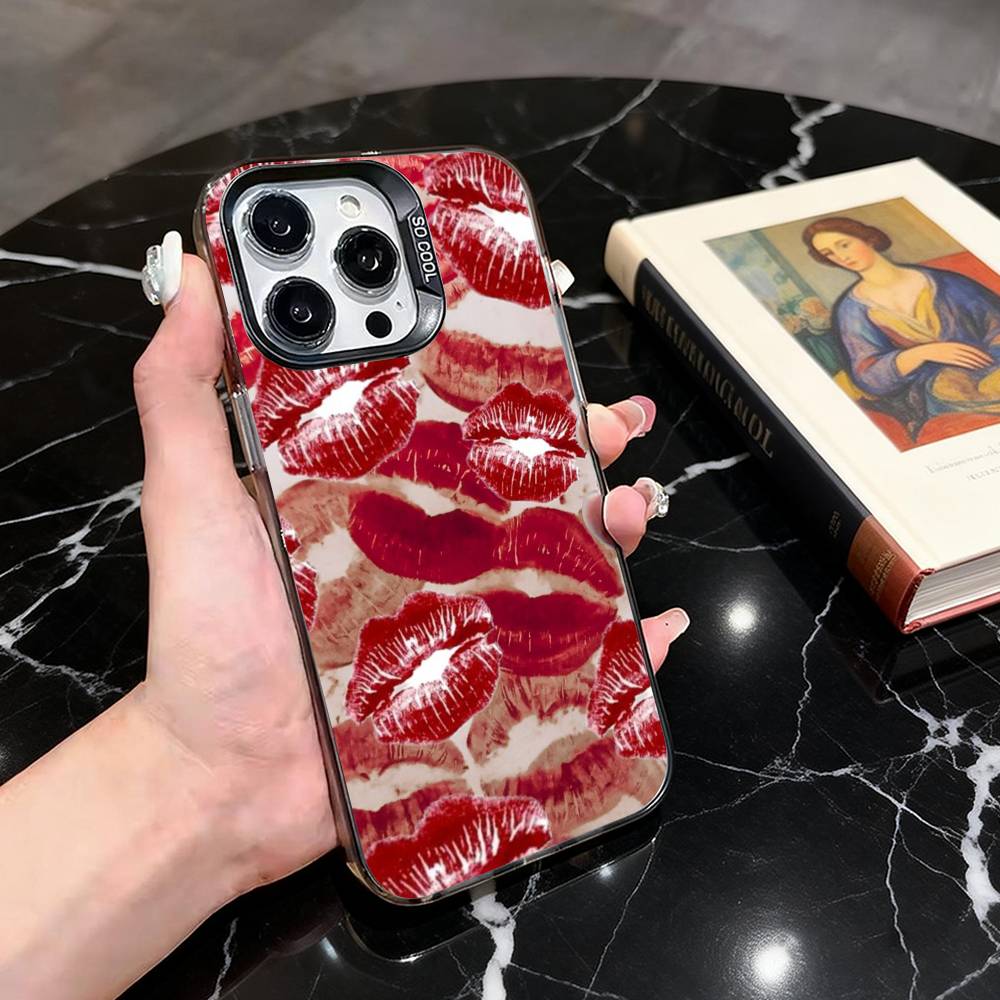 

Sexy Red Lips Kiss Phone Case For iPhone 17,16,15,14,13,12,11 Plus,Pro Max,XS,Colorful Silver Black Cover iPhone13PROMAX