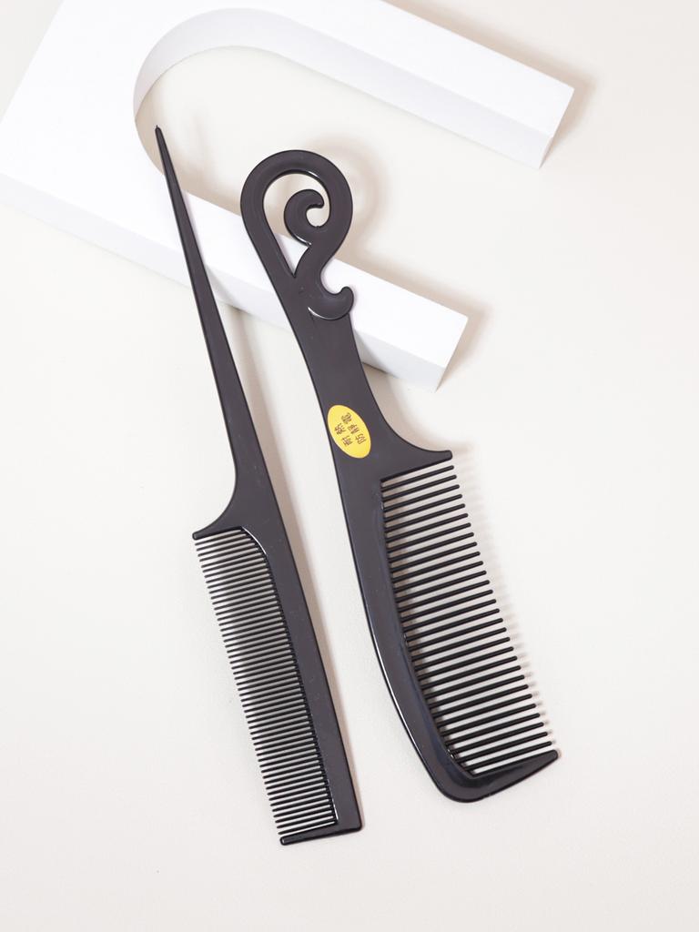 2-piece black thickened wide toothed plastic comb set, pointed ponytail comb, hairstyle tool comb Special for real hair wigs