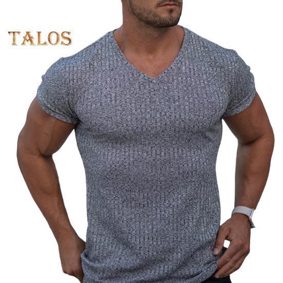 Tricou cu mânecă scurtă pentru bărbați, cu decolteu în V, pentru fitness, cu dungi sportive, de culoare uni, Tricou, îmbrăcăminte de gimnastică respirabilă, pentru sport, călătorii, birou