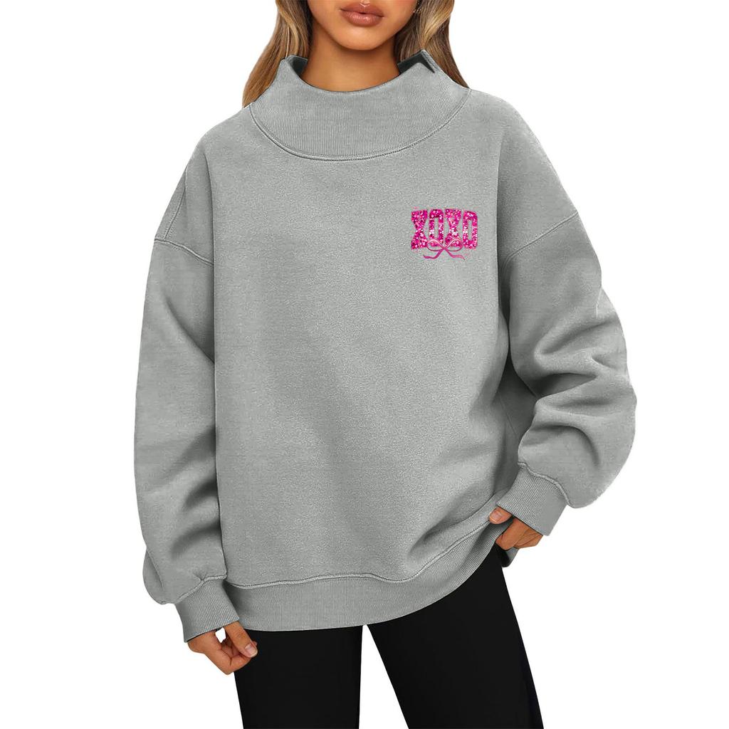 Dam Alla hjärtans dag Tryck Mode Lös Hög Krage Långärmad Enfärgad Sweatshirt Pullover