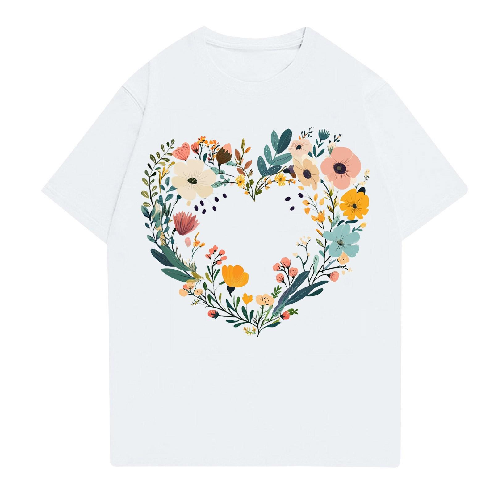 

Жіноча модна повсякденна футболка з принтом і круглим вирізом з короткими рукавами Топ Футболка Топ XL білий