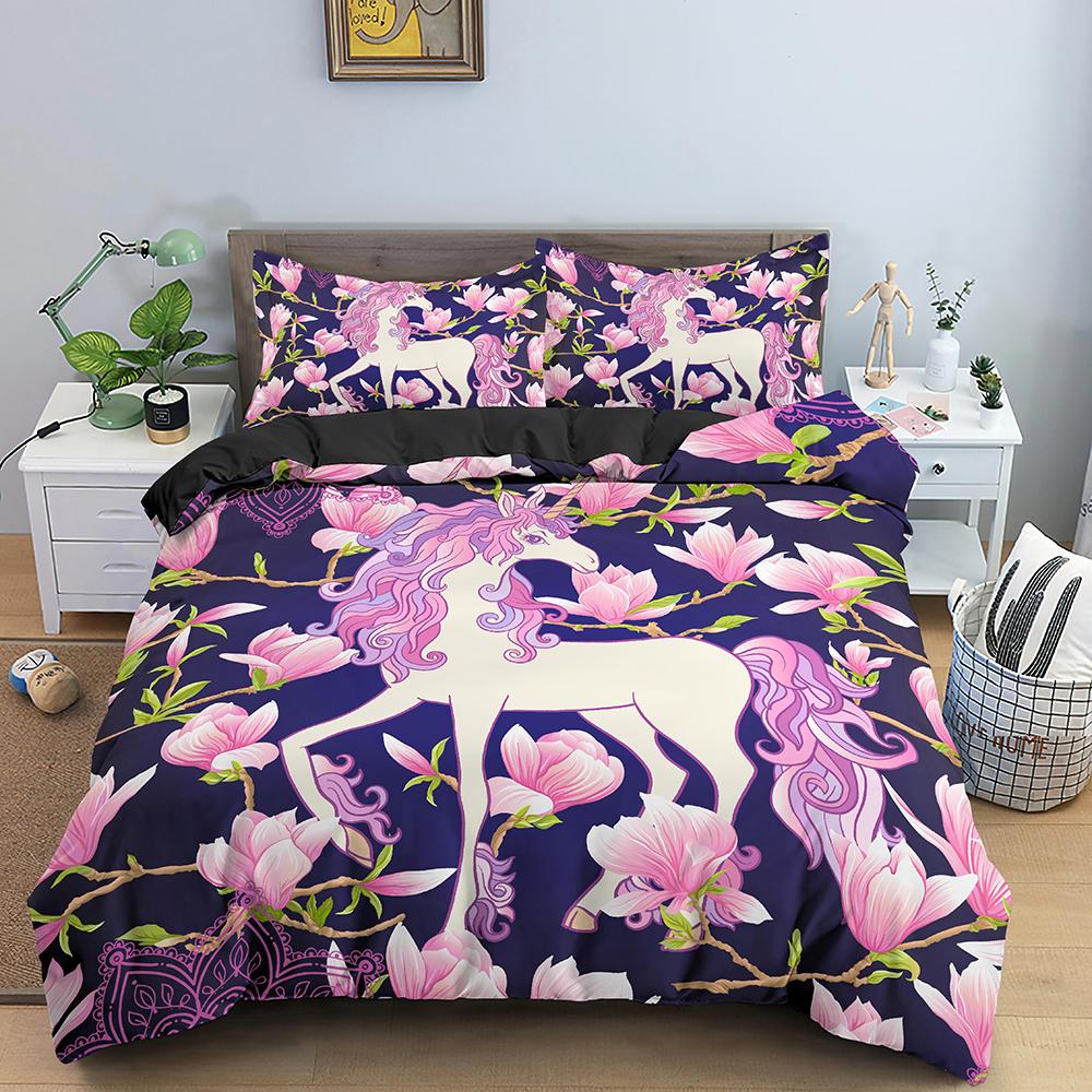 Unicorn Bedding Set Boys Girls Twin Queen Size Duvet Cover Pillowcase Bed Kids Adult Fashion Home Textileextile