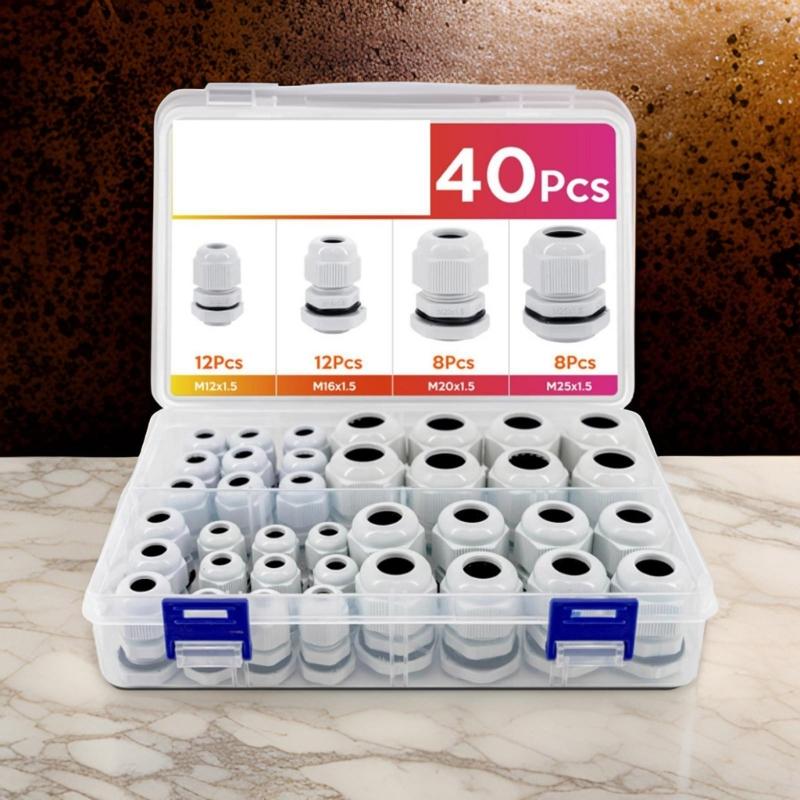 40Pcs Cable Glands Waterproof Adjustable 3-15mm Cable Connectors with Gaskets Waterproof Cable Bushings Accessories