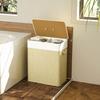 2 Section Laundry Basket with Lid, 100L Bamboo Laundry Hamper with Handles, Removable and Washable Liner, Cream White