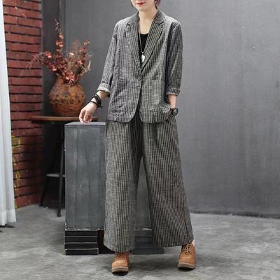 Autumn/Winter Women's Set Vintage Stripe Loose Two Piece Suit Pants