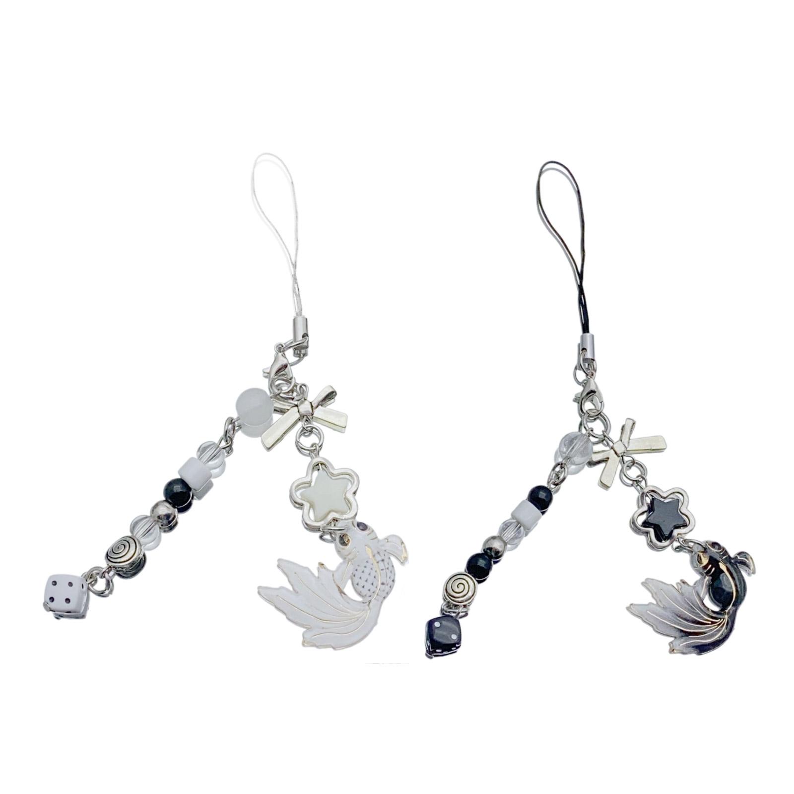 

Set of 2 Goldfish and Star Flower Pendant Keychain Acrylic Key Ring for Women Girls Trendy Bag Charm Phone Decoration A