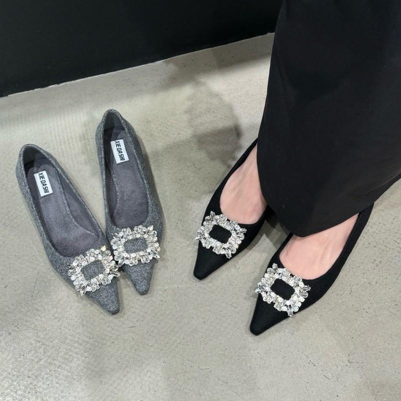 Design Sense Celebrity Temperament Rhinestone Pointed Wedge Heel Bag Head Heel Shoes Women's 2025 Autumn New High-end Single Shoes