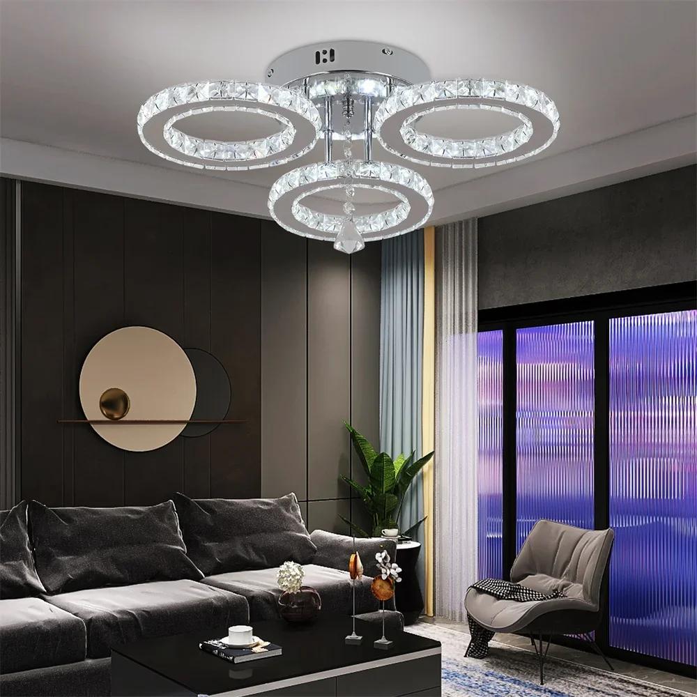 Moderne LED Krystall Lysekrone med App Dimmbar Taklampe Armatur Ringer Form Innfelt Lysekrone for Soverom Stue