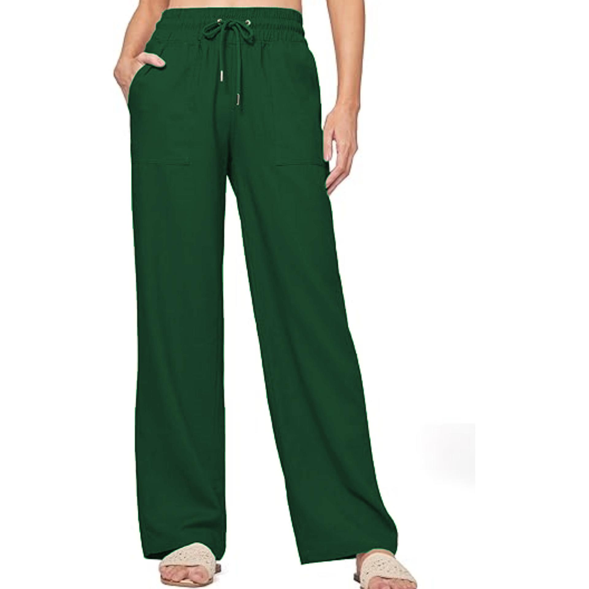 2025 High-Waisted Women s Drawstring Cotton-Linen Wide-Leg Trousers - Casual European-American Style XXXL