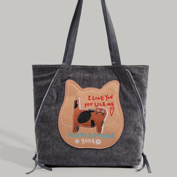 Biscuit Cat Handbag for Women, Autumn Winter 2024 New Trendy College Style Tote Bag, Korean Large Capacity Shoulder Bag Trendy