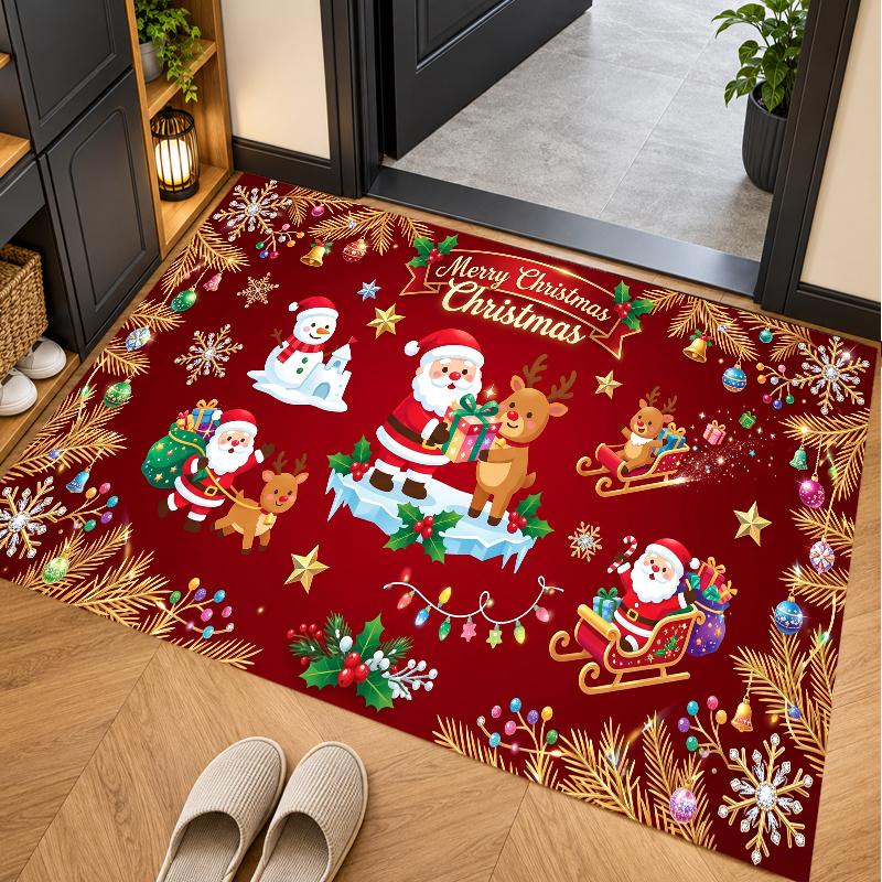 Christmas Theme Floor Carpet, Soft Area Rug, Xmas Indoor Home Holiday Decoration