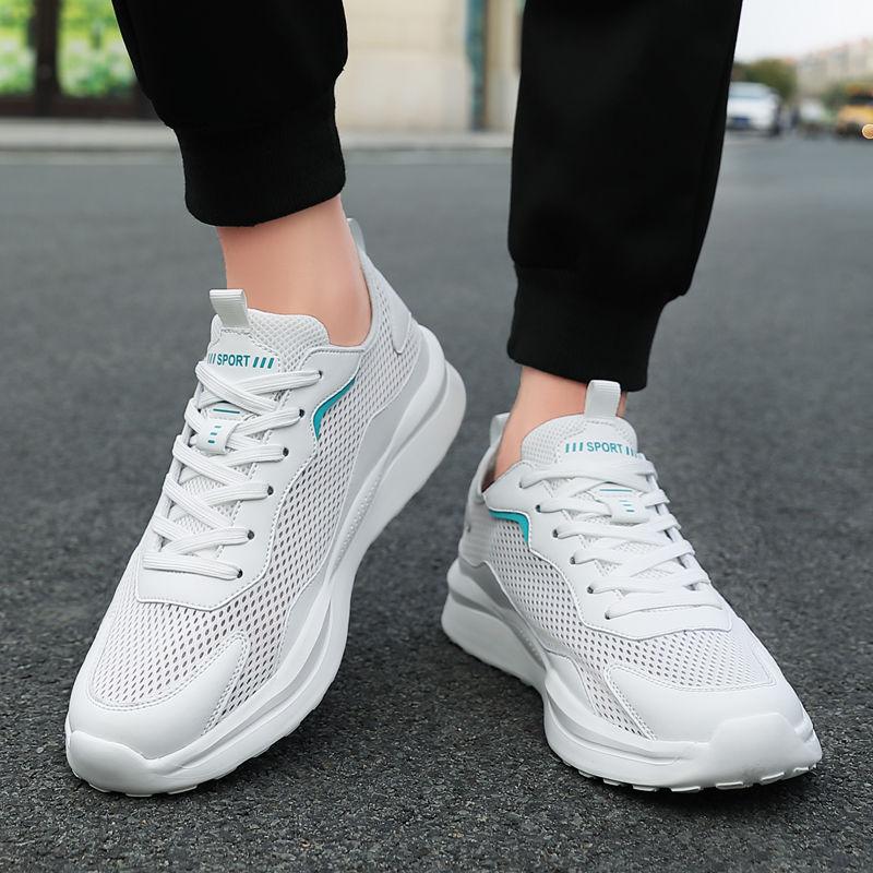 Weiße hohle atmungsaktive Mesh-Obermaterial Herren Freizeitsneaker Niedriger Preis Outdoor Sportlich Schlicht Leicht Bequem Männliche Sportschuhe