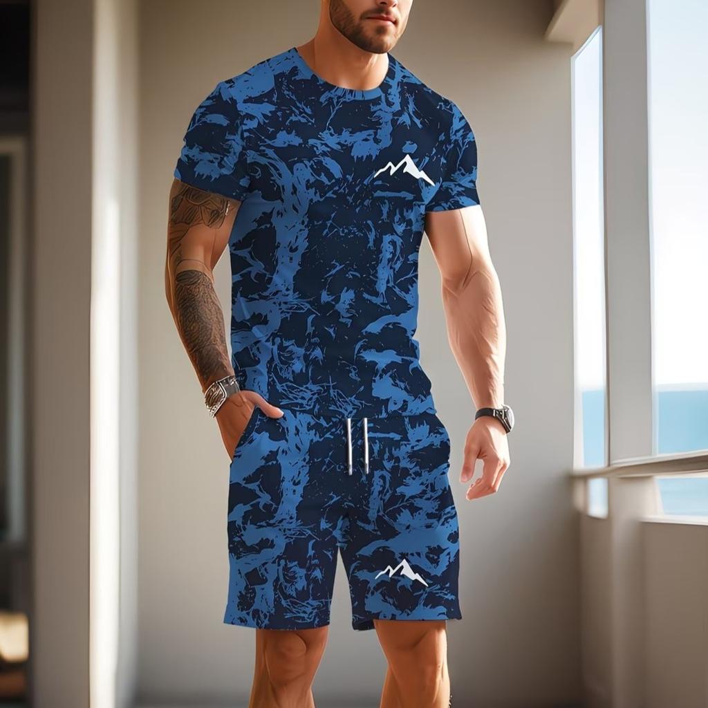 Fashion Resort Style Men's T-Shirt Short Sleeve Shorts Two-Piece Set Summer 3D Print