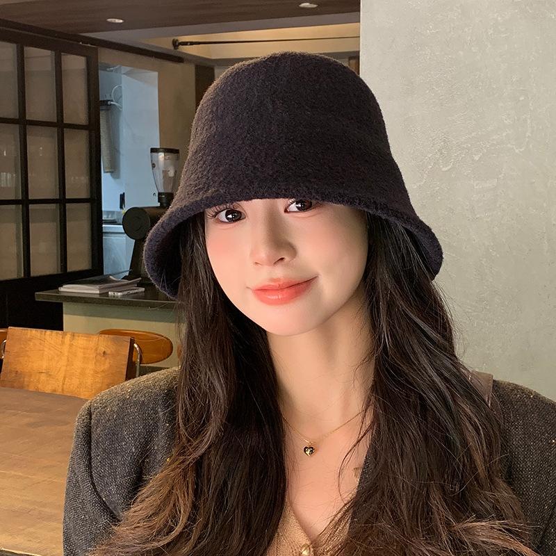 New hat women's autumn and winter wide-brimmed versatile knitted cold hat showing a small face, warm and cold-proof woolen bucket hat