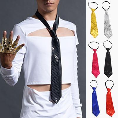 Men Tie Shiny Sequin Vintage Formal Business Style Adjustable Elastic Band Solid Color Lightweight Suit Coat Waistcoat Performance Stage Show Necktie