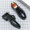 Men Loafers Shoes Round Toe Buckle Strap Black Brown Business Shoes for Men with  Size 38-46 Dress Shoes Men