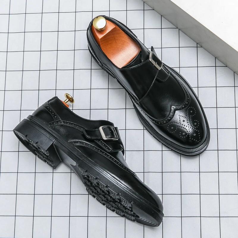 Men Loafers Shoes Round Toe Buckle Strap Black Brown Business Shoes for Men with  Size 38-46 Dress Shoes Men