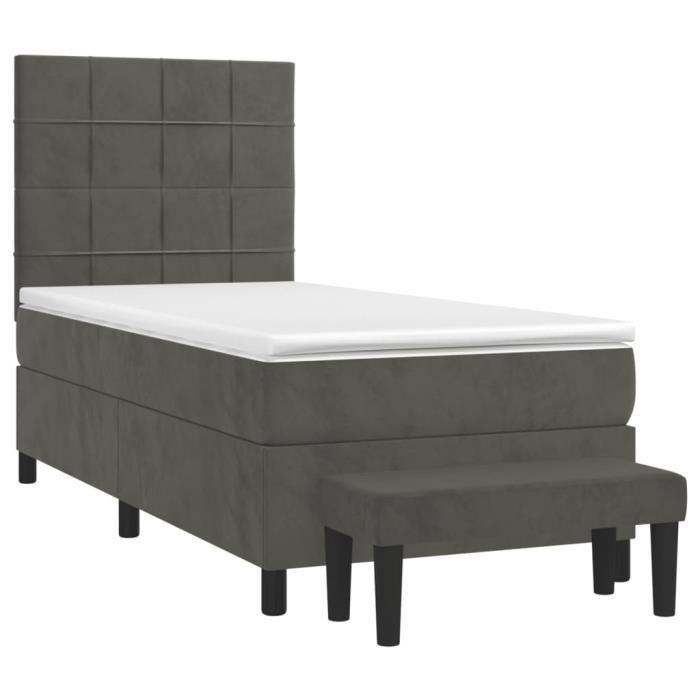 3137816 vidaXL Lit à sommier tapissier et matelas Gris foncé 90x190 cm Velours