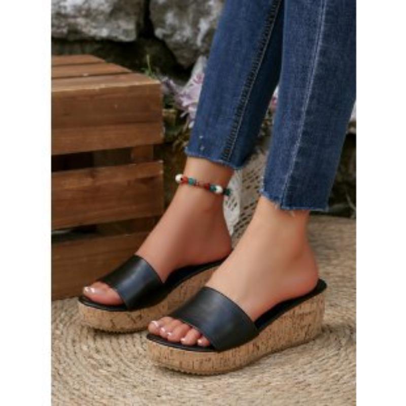 Zomer nieuwe witte sleehak slippers dames, één band met dikke zolen muffin sandalen, verhogende waterdichte tafel sandalen