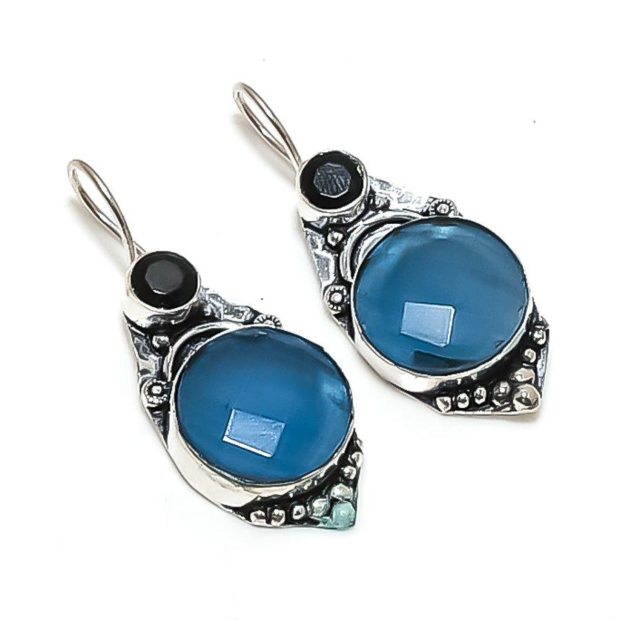 

Натуральный иолитовый кварц, шпинель 925 стерлинговое серебро ювелирные серьги 1,69 y9V09