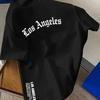 Unisexs Summer Cotton Fashion Los Angeles Letter Printed Loose Large Casual Comfortable Round Neck Short Sleeve Tshirt Top