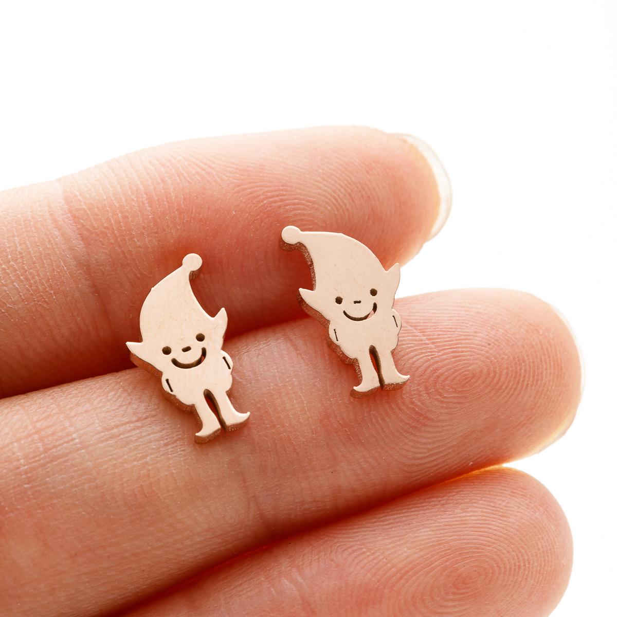 

Kawaii Cartoon Elf Ears Stud Earrings Girls Christmas Gift Golden Tragus Piercing Stainless Steel Cartilage Earrings Zircon