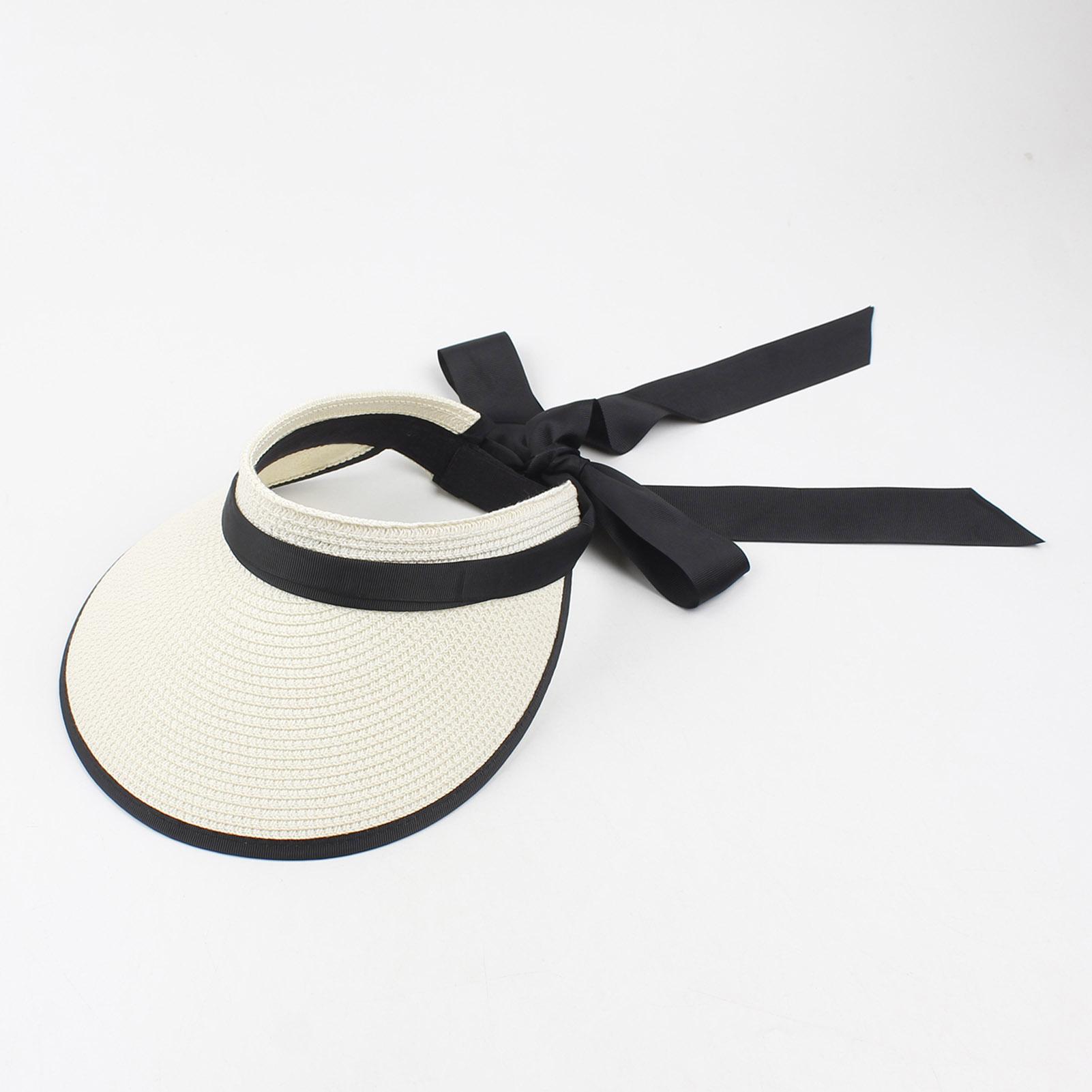 

Женская шляпа с солнцезащитным козырьком, регулируемая соломенная шляпа с широкими полями и бантом, пляжная шляпа белый