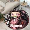 Custom Name Personalized Demon Slayer Print Round Rug, Versatile Home Decor Carpet, for Playroom, Apartment, Balcony, Entryway, Hallway Gift