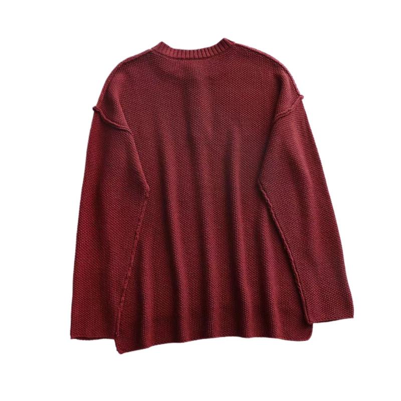 IHUASU Women's Autumn and Winter Solid Colour Pullover Large Size V-Neck Knit Sweater Street Hipster Sweater