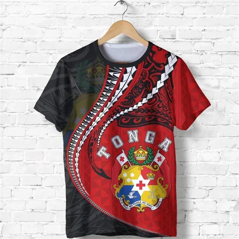 T-shirt Grafiche con Mappa della Bandiera di Tonga Maglietta con Emblema Nazionale Tongano per Uomo Abbigliamento Polinesia T-shirt Unisex Casual da Uomo Top da Donna